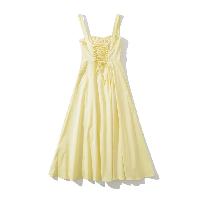 Fashion Vintage French Ruffle Bow Sexy Cross Tie Slit  Maxi Dress