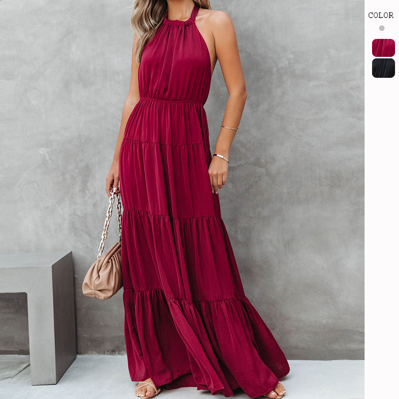 Elegant and Fashionable Halter Neck Strappy Pleated Wedding Guest Dress