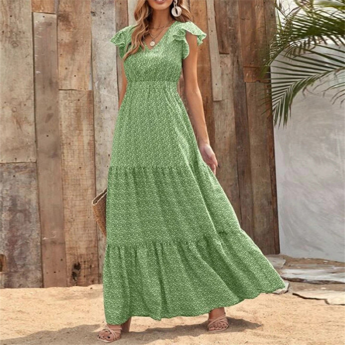 Women's Polka Dot Print Sexy V Neck Vacation Boho  Maxi Dress