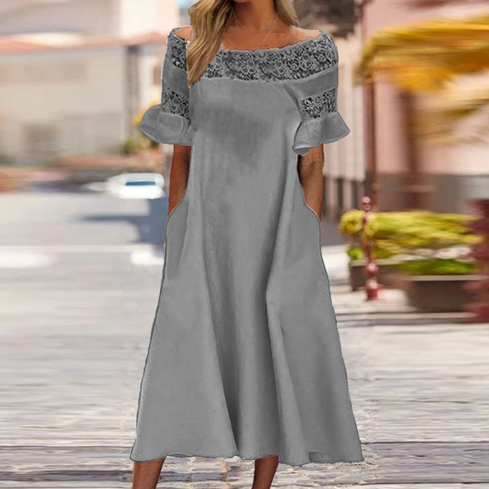 Embroidered Lace Elegant Off-Shoulder Printed A-Line Party Backless Casual Dress
