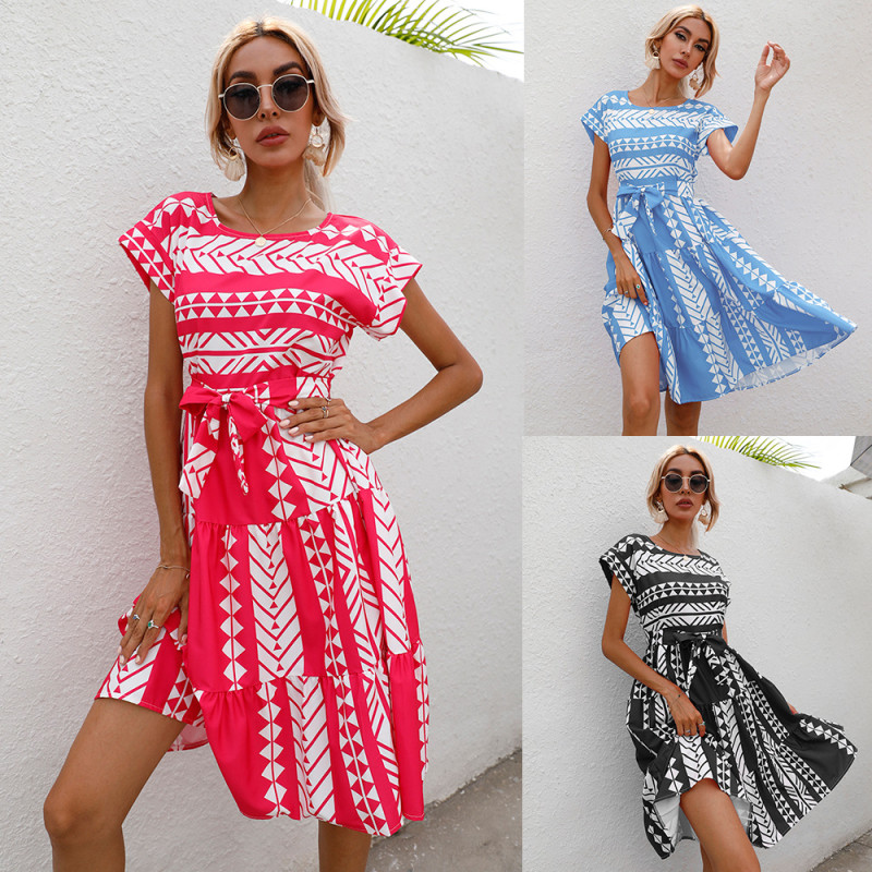 Elegant Casual Summer O-Neck Pattern Fashion Dress