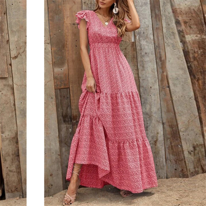 Women's Polka Dot Print Sexy V Neck Vacation Boho  Maxi Dress