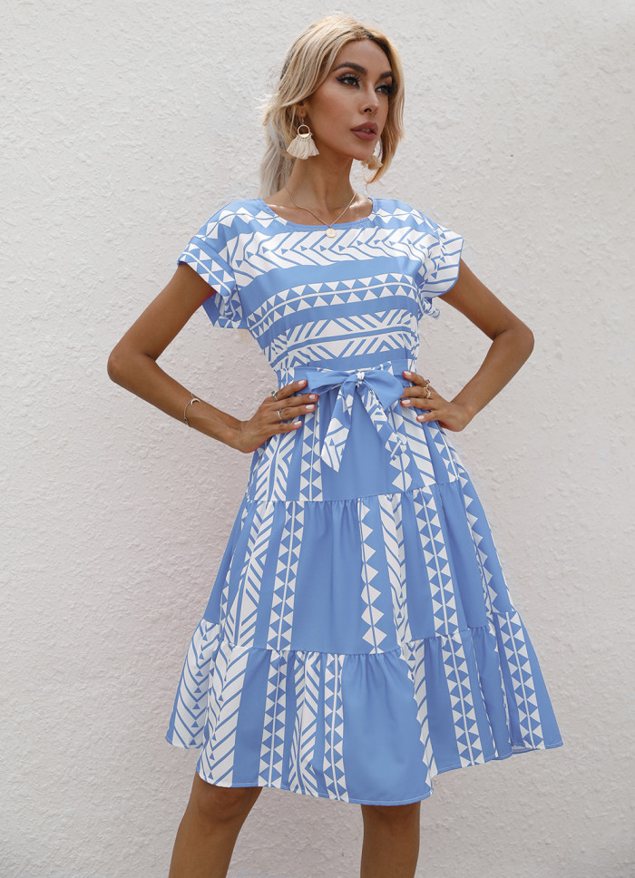 Elegant Casual Summer O-Neck Pattern Fashion Dress