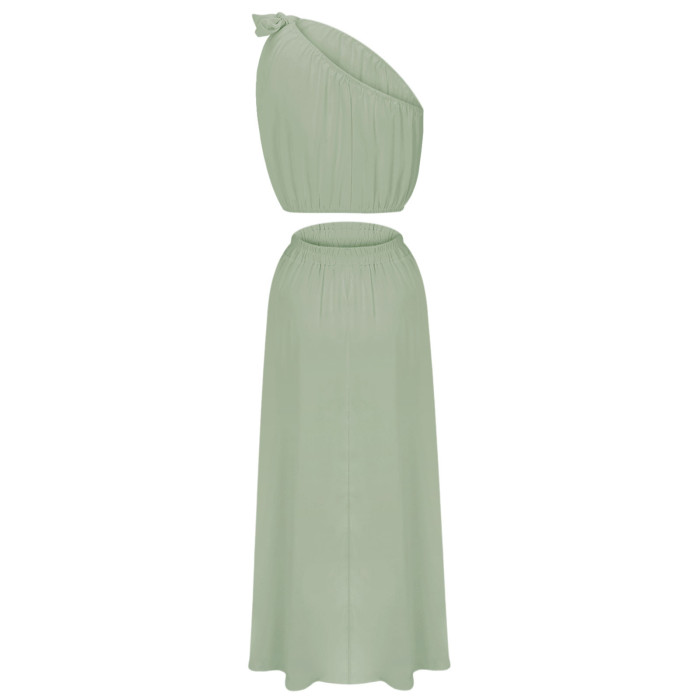 Summer Fashion One Shoulder Bow Knot Suit Slit Swing  Maxi Dress