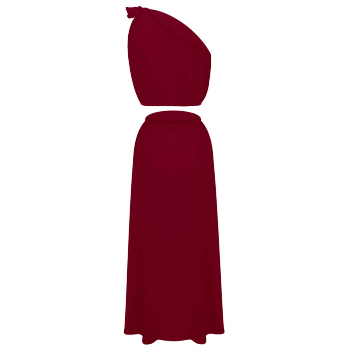 Summer Fashion One Shoulder Bow Knot Suit Slit Swing  Maxi Dress