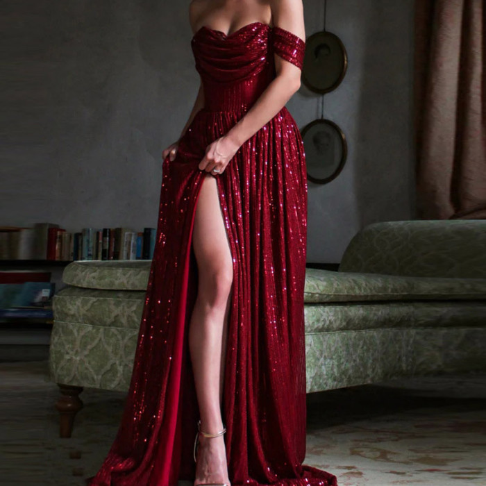 Fashion Shiny Sexy Off Shoulder Bodysuit Party Elegant Backless Wedding Guest Dress