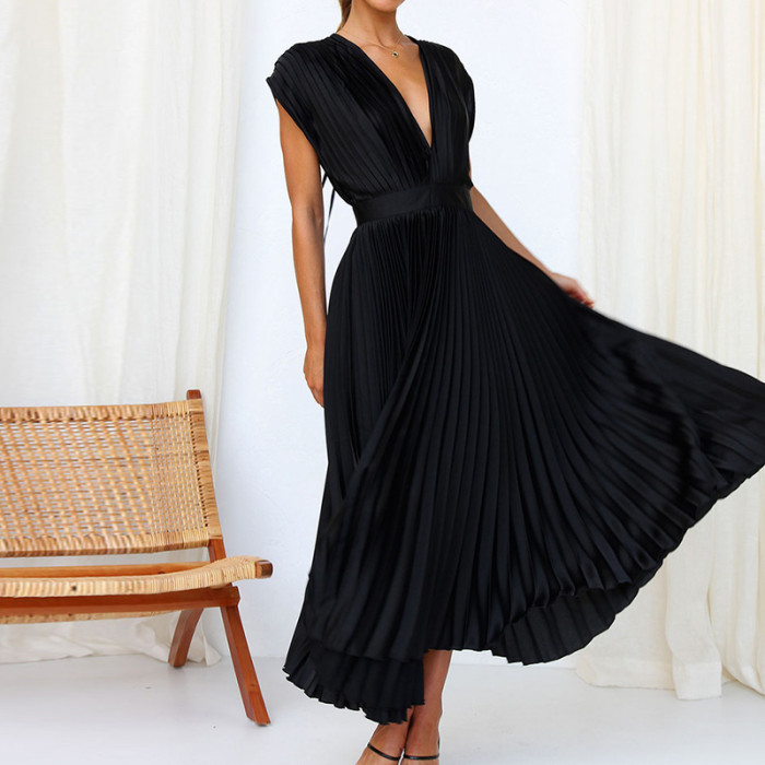 Summer Women's Solid Color Party Strapless Stitching Homewear  Maxi Dress