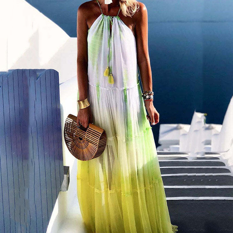 Elegant Beach Casual Sleeveless Loose Party Fashion Tie Dye Printed Maxi Dress