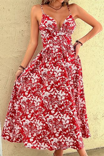Summer Fashion Ladies Printed Sling Holiday Casual  Maxi Dress
