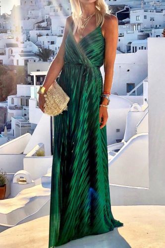 Fashion Lace Up Solid Color Sleeveless Deep V Neck Elegant Party Wedding Guest Dress
