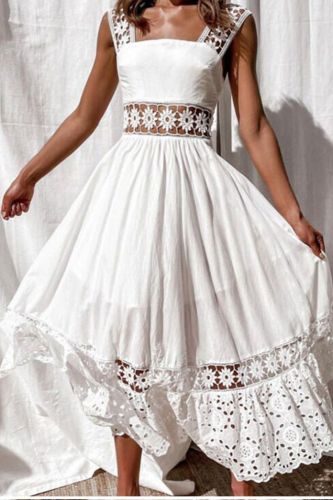 Bohemian Elegant Party Lace Cutout Maxi  Wedding Guest Dress