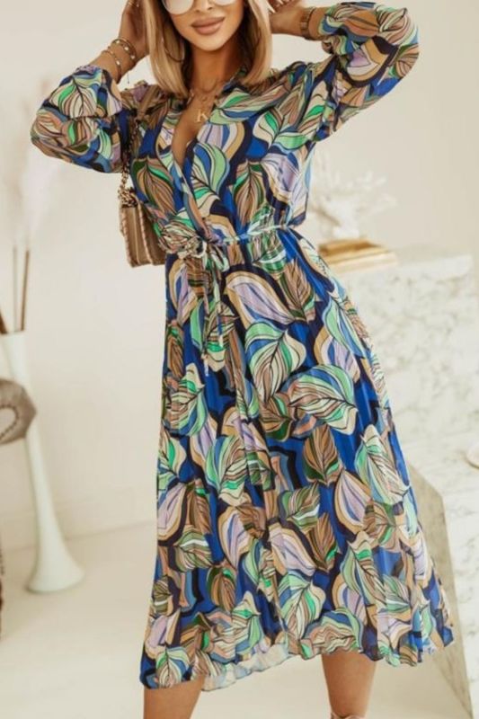 Sexy V Neck Bohemian Elegant Print Retro Fashion Lace Party  Maxi Dress