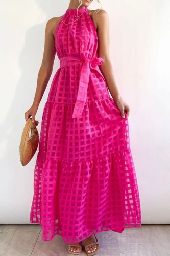 Loose Party Elegant Mesh Lace Solid Color Sexy Sleeveless Wedding Guest Dress