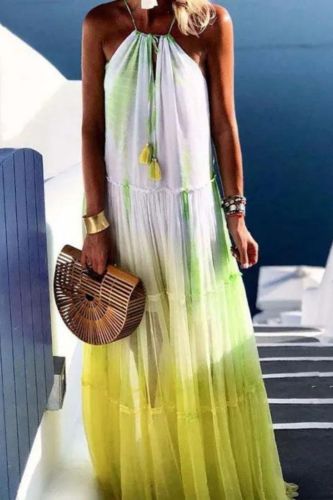 Elegant Beach Casual Sleeveless Loose Party Fashion Tie Dye Printed Maxi Dress