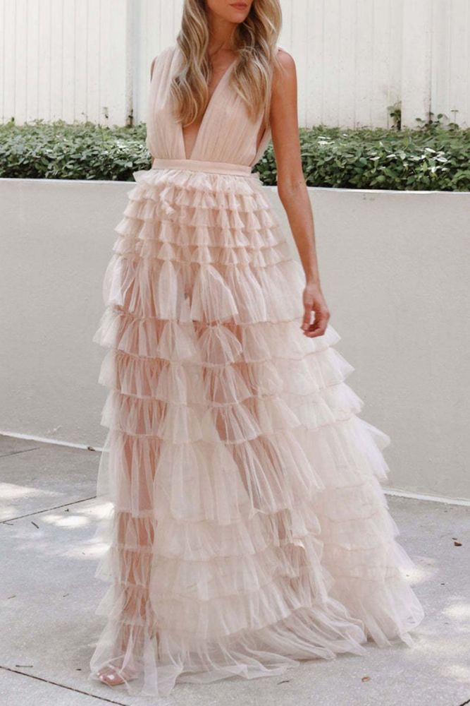 Deep V Neck Slim Off Shoulder Elegant Lace Backless Party Wedding Guest Dress