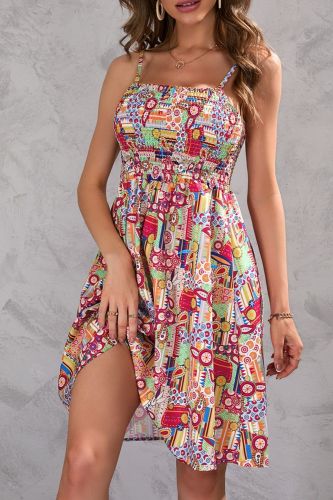 Women's Sexy Camisole Casual Fashion Print Ruffle Boho Dress