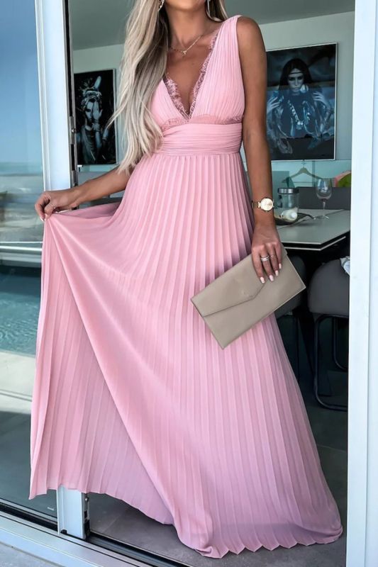 Fashion Party Solid Color Backless Lace Loose Sleeveless Wedding Guest Dress