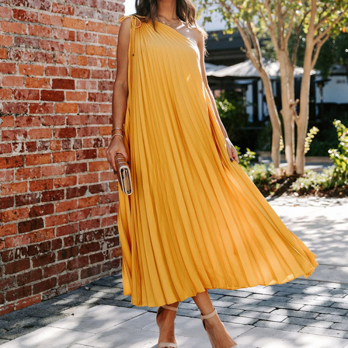 One-Shoulder Fashion Loose Party Casual Irregular Elegant Sexy Sleeveless Maxi Dress