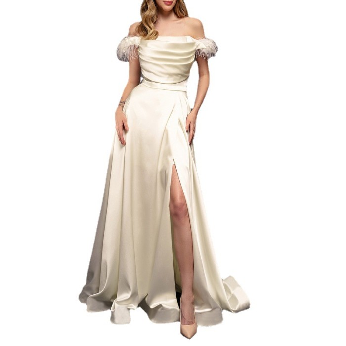 Elegant Strapless V Neck Backless A Line Sexy Party Wedding Guest Dress
