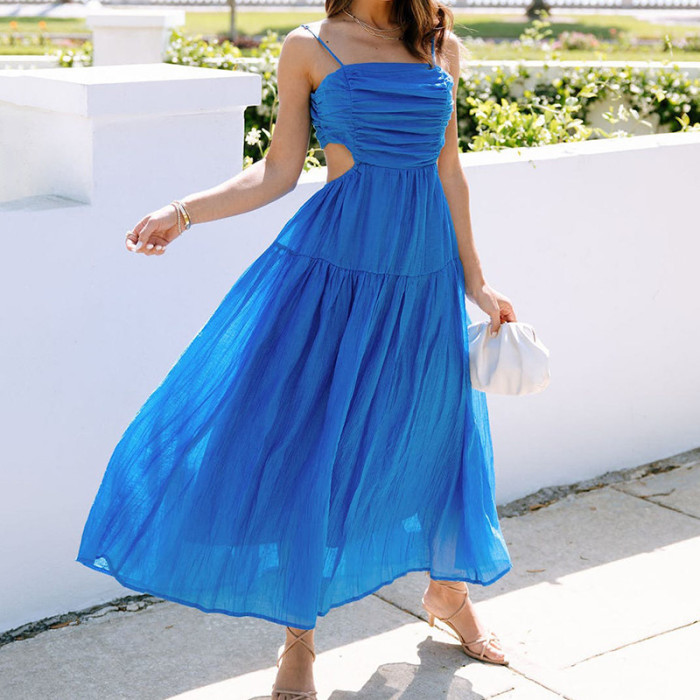 Summer Solid Color Sexy Fashion Bohemian Style Party Dress Maxi Dress