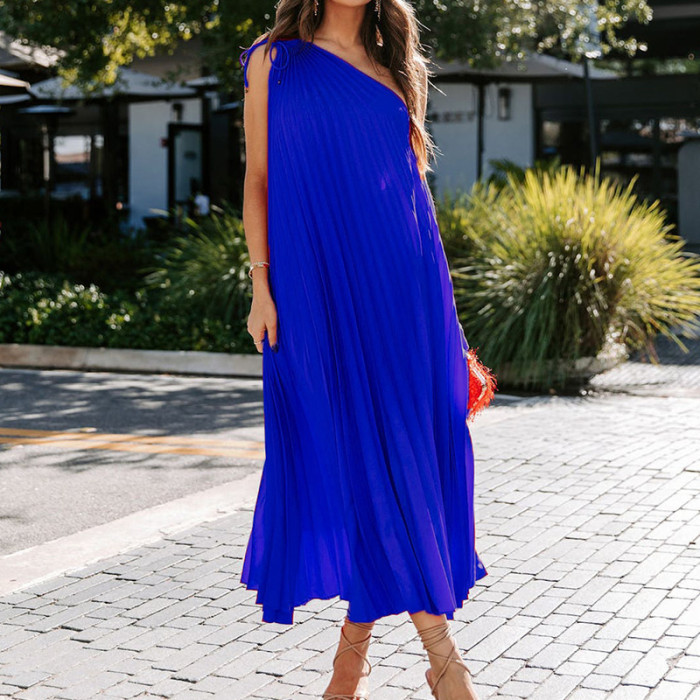 One-Shoulder Fashion Loose Party Casual Irregular Elegant Sexy Sleeveless Maxi Dress