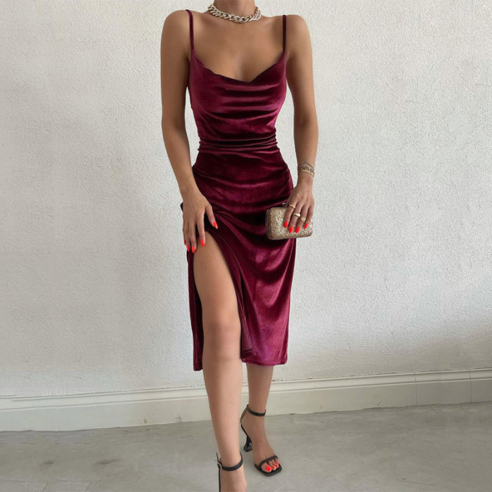 Fashion Formal Women Solid Color Sexy Elegant  Maxi Dress