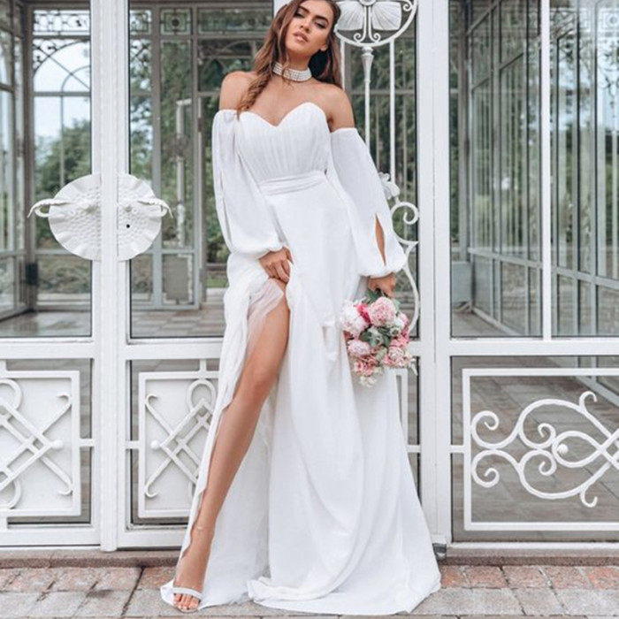 Elegant Fashion Sexy Off Shoulder High Waist Bodycon Party  Wedding Guest Dress