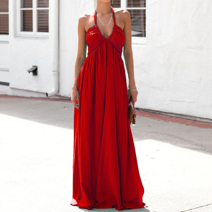 Fashion Sexy Solid Color Casual Elegant Deep V Neck Sleeveless Maxi Dress