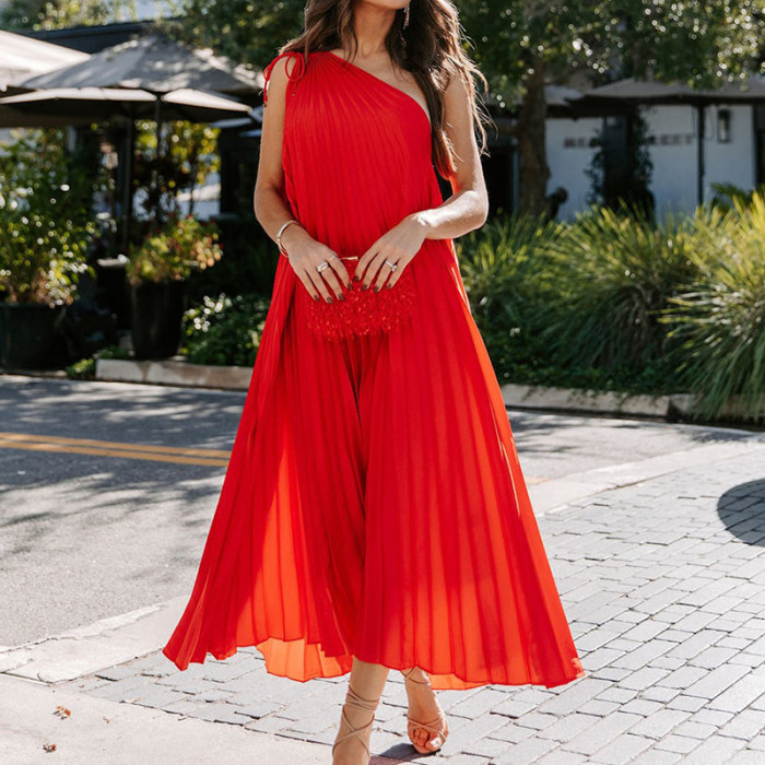 One-Shoulder Fashion Loose Party Casual Irregular Elegant Sexy Sleeveless Maxi Dress