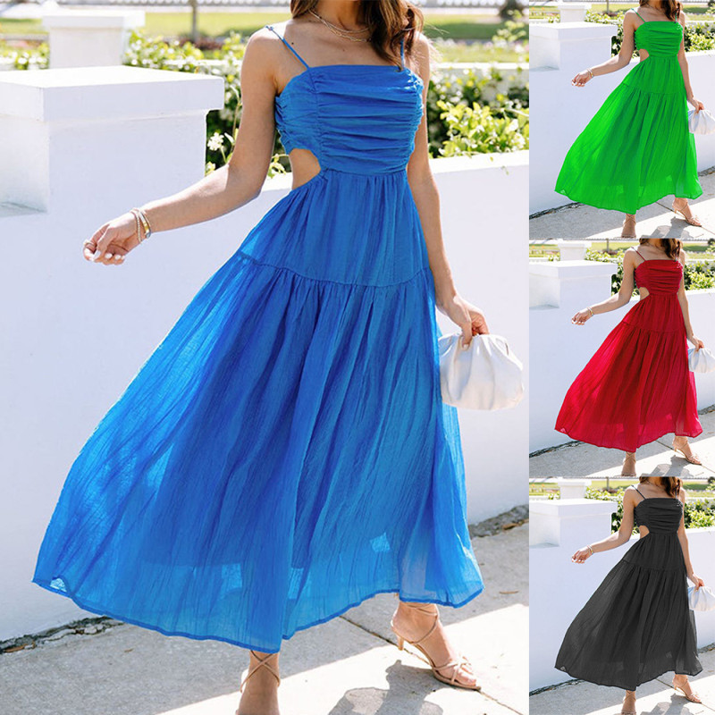 Summer Solid Color Sexy Fashion Bohemian Style Party Dress Maxi Dress