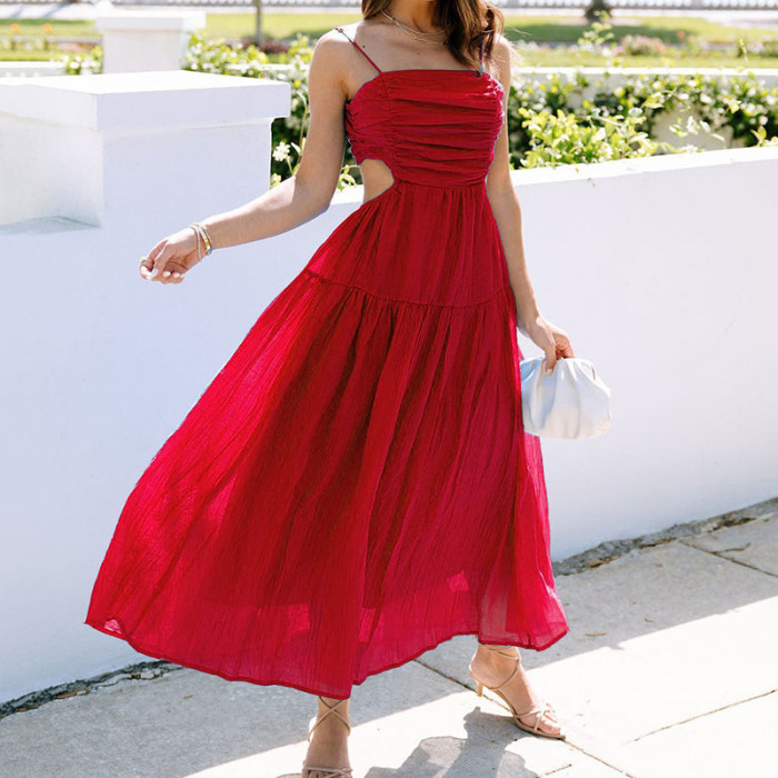 Summer Solid Color Sexy Fashion Bohemian Style Party Dress Maxi Dress