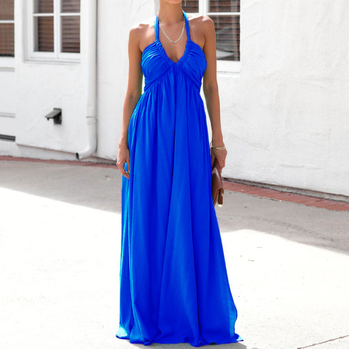 Fashion Sexy Solid Color Casual Elegant Deep V Neck Sleeveless Maxi Dress