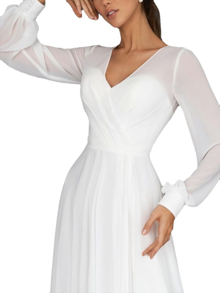 Summer Sexy Fashion Long Sleeve Mesh Sling Wedding Guest Dress