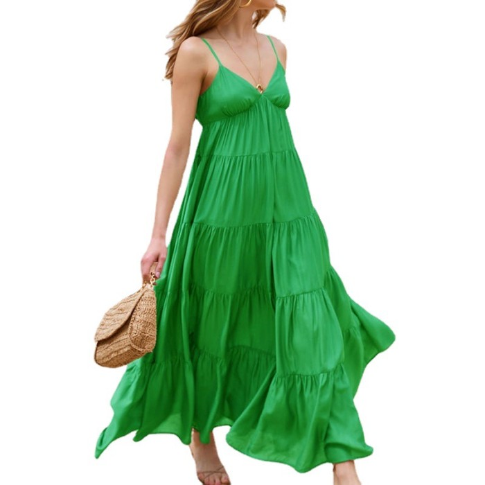 Sexy V-Neck Suspenders Large Swing Casual Backless Maxi Dress