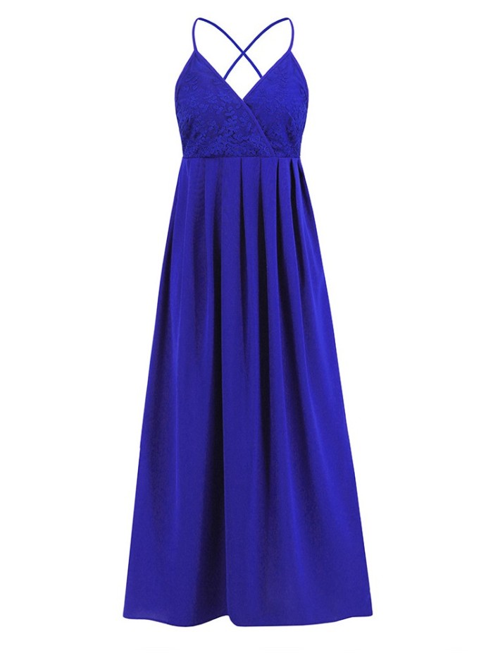 Summer Lace Sleeveless V Neck Sexy Fit Party Elegant  Maxi Dress