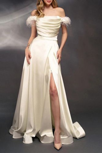 Elegant Strapless V Neck Backless A Line Sexy Party Wedding Guest Dress
