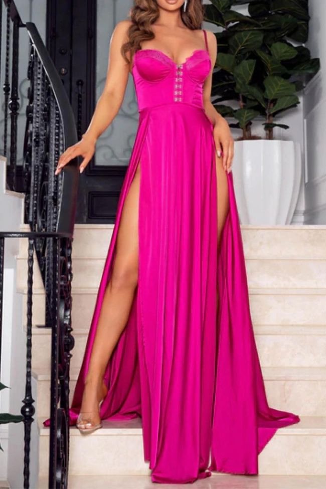 Fashion Spaghetti Strap V Neck Formal Party Wedding Guest Dress