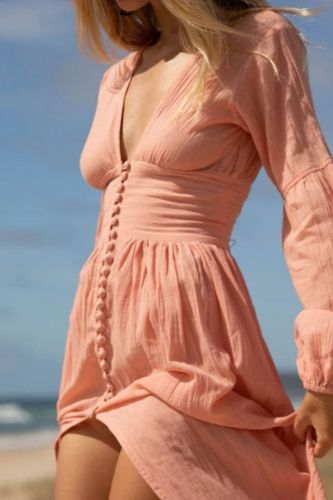 Fashion Bohemian Lantern Sleeve Vintage Slit Drape Chic  Maxi Dress
