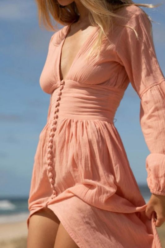 Fashion Bohemian Lantern Sleeve Vintage Slit Drape Chic  Maxi Dress