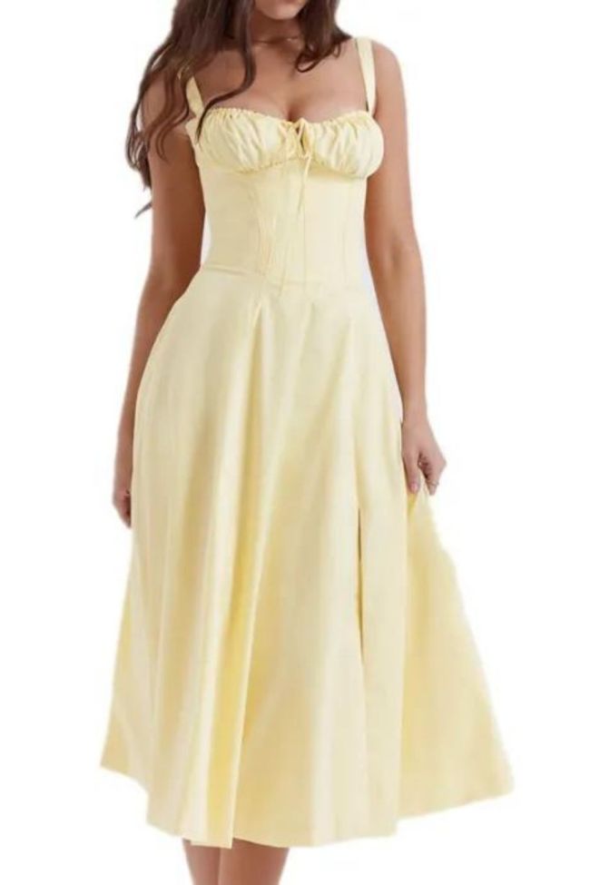 Fashion Vintage French Ruffle Bow Sexy Cross Tie Slit  Maxi Dress