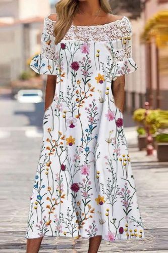 Embroidered Lace Elegant Off-Shoulder Printed A-Line Party Backless Casual Dress