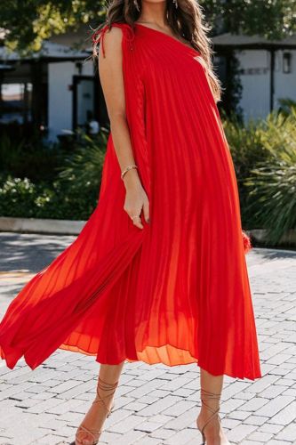 One-Shoulder Fashion Loose Party Casual Irregular Elegant Sexy Sleeveless Maxi Dress