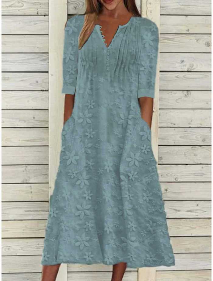Fashion V Neck Solid Color Casual Loose  Maxi Dress
