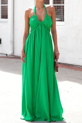 Fashion Sexy Solid Color Casual Elegant Deep V Neck Sleeveless Maxi Dress