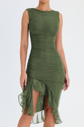 Elegant Ruffle Backless Sleeveless Irregular Party Sexy Wedding Guest Dress