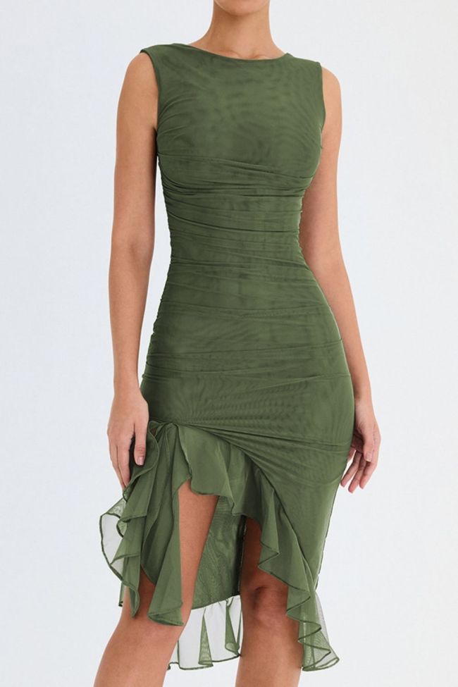 Elegant Ruffle Backless Sleeveless Irregular Party Sexy Wedding Guest Dress