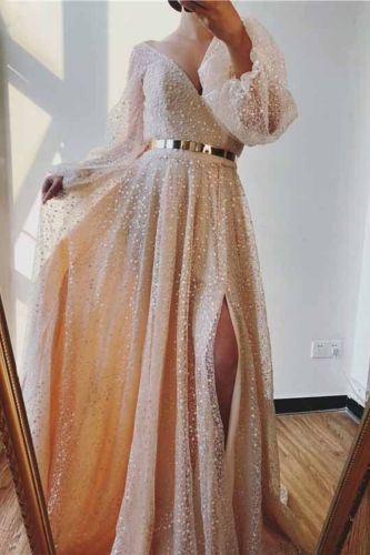Fashion Long Sleeve V Neck Solid Color Slim Party Sexy Wedding Guest Dress