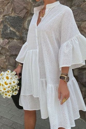 Summer Cute Irregular Fashion Loose Hem Casual Mini Dress With Ruffles