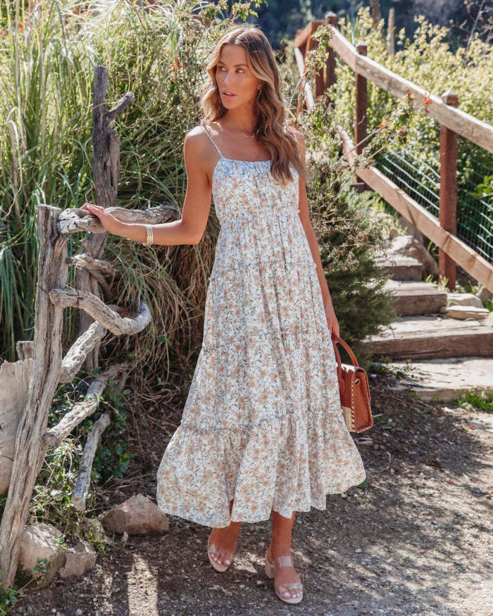 princess polly baby blue dress Summer Floral Print Boho Elegant Casual Ruffled A-Line Maxi Dress