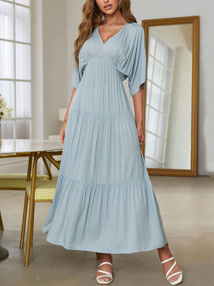 Summer Elegant Party High Waist A-Line Pleated Loose  Maxi Dress